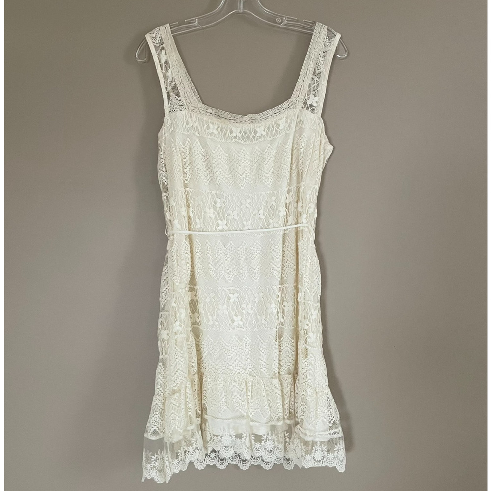Charlotte Russe Womens Y2K Floral Lace Overlay Size Large Mini Dress Ivory Lined
